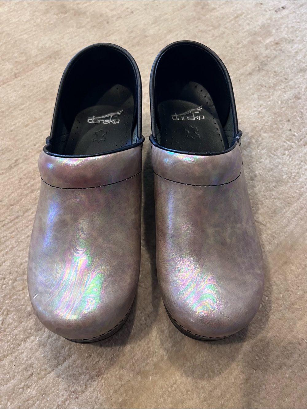 Dansko Iridescent Lavender-Gray Leather Clogs